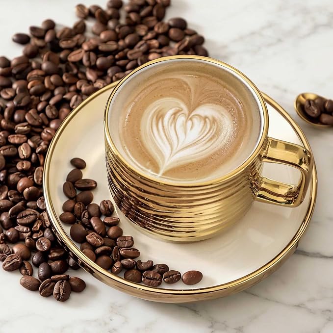 LETAOTAO Cappuccino Cups with Saucers, Ceramic Coffee Cup Set of 4, 8.5oz | - Image 5