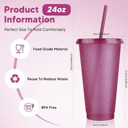 24 Pack Plastic Tumblers with Lids and Straws, Reusable Colorful Cups - Image 2