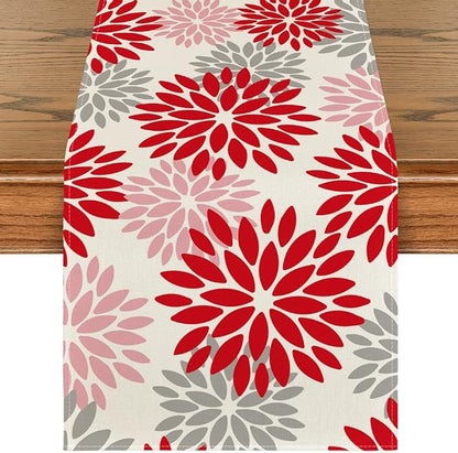 Artoid Mode Red Pink Dahlia Floral Pinnata Christmas Table Runner, Valentine by ArtoidMode