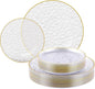 FOCUSLINE 60Pcs Clear Plastic Plates, Clear Disposable Plates with Gold Rim, 30 7" Salad Dessert Plate and 30 10" Dinner Plate Heavy-duty Hammered Plates for Party, Wedding