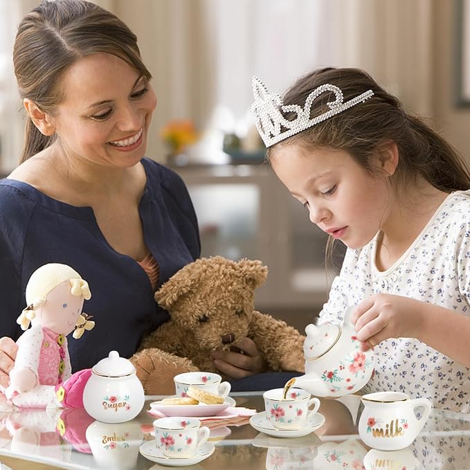 Porcelain Tea Set for Girls, Tea Party Set for Little Girls, Kids Tea Set - Image 5
