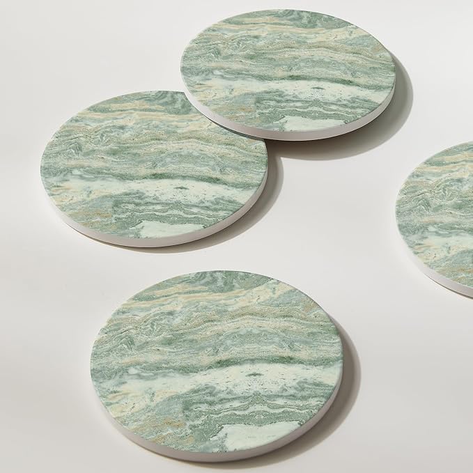 Set of 6 Sage Green Abstract Onyx Marble Coasters - Image 6