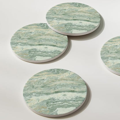 Set of 6 Sage Green Abstract Onyx Marble Coasters - Image 6