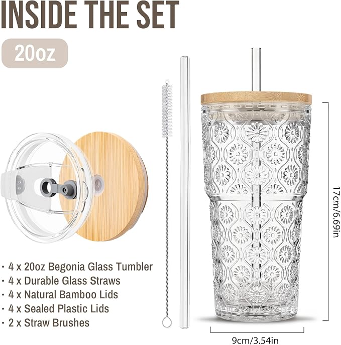 SoulTimes 20oz Begonia Flower Glass Tumbler - Image 3