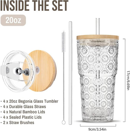 SoulTimes 20oz Begonia Flower Glass Tumbler - Image 3