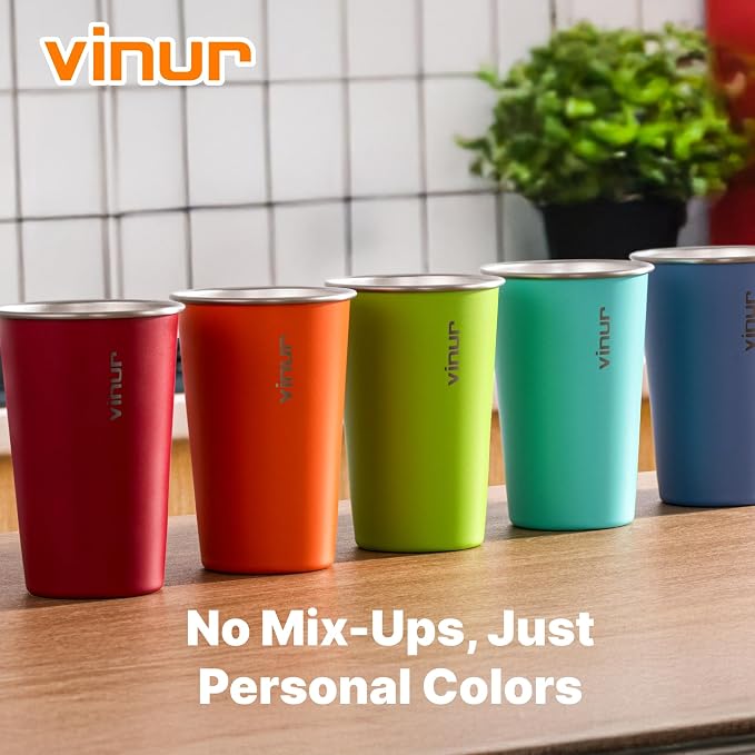 Stainless Steel Cups-16 oz Colorful Stackable Metal Drinking Glasses 6 Pcs | 16 - Image 7