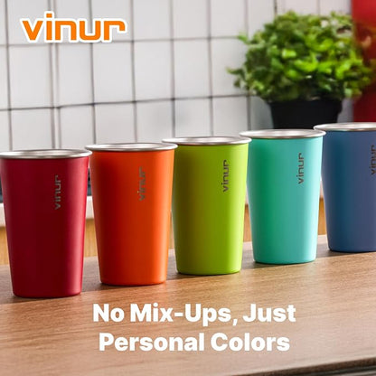 Stainless Steel Cups-16 oz Colorful Stackable Metal Drinking Glasses 6 Pcs | 16 - Image 7