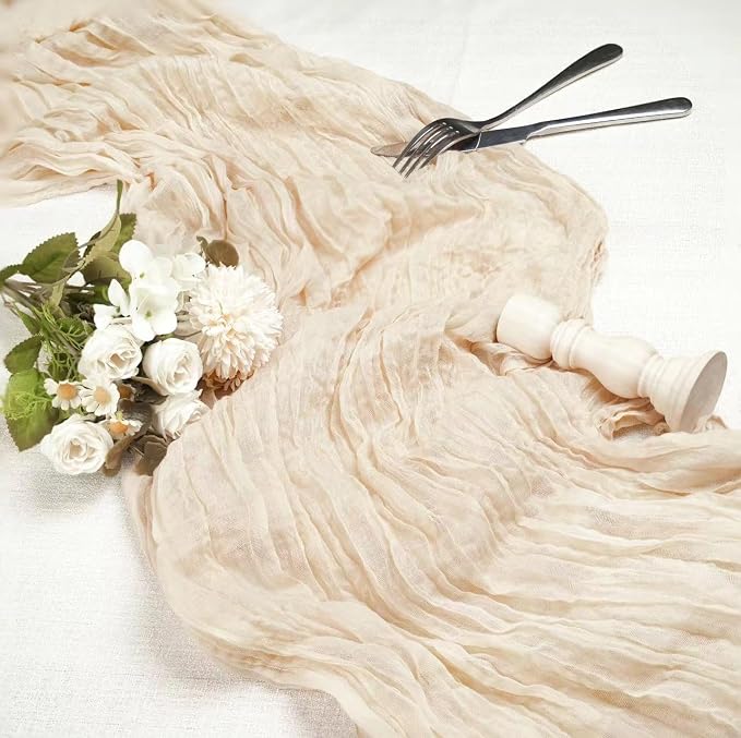 12 Pcs Beige Cheesecloth Table Runner 13ft Boho Gauze Cheesecloth Table Runner - Image 2
