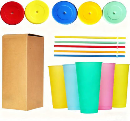 Color Changing Cups, 5 Pack 24oz Plastic Tumblers, Reusable Iced Coffee & - Image 6