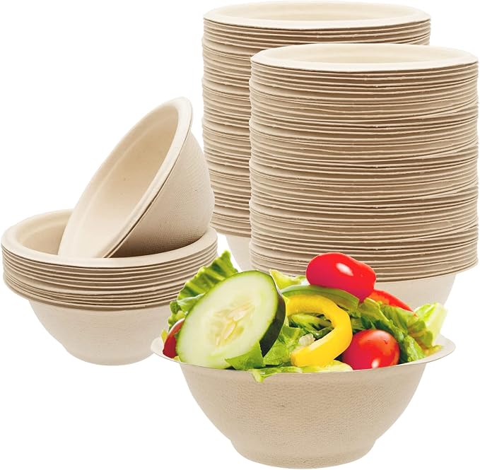 100 Pack 8oz Compostable Paper Bowls, Heavy-Duty Disposable Natural Bagasse by Zddaoole