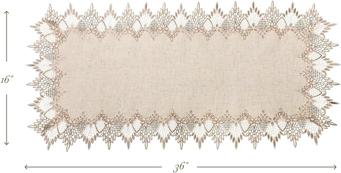 Phantomon Neutral Linen Table Runner 36 Inches Beige Embroidered Runner Lace - Image 6