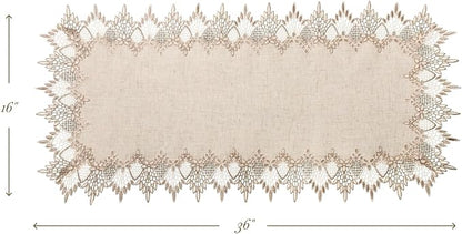Phantomon Neutral Linen Table Runner 36 Inches Beige Embroidered Runner Lace - Image 6