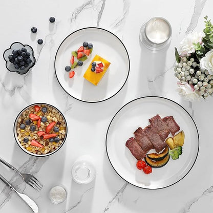 MALACASA Plates and Bowls Sets, 24 Pieces Modern Porcelain Dinnerware Set - Image 9