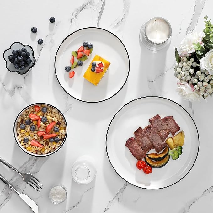 MALACASA 18 Pcs Porcelain Plates and Bowls Sets, Dinnerware Set - Image 7