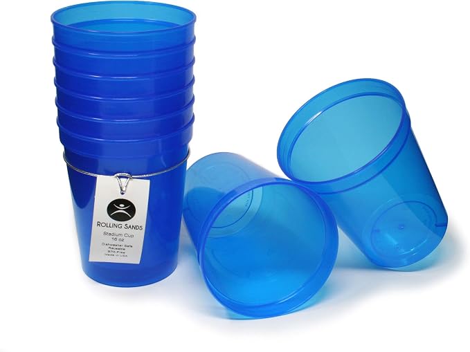 Rolling Sands 16 oz. Reusable Plastic Stadium Cups, 8 Pack, Made in USA by RollingSands