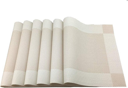 Gugrida Vinyl Beige Placemats Heat Resistant Dining Table Mats Non-Slip Washable Place Mats Set of 6 （Beige）