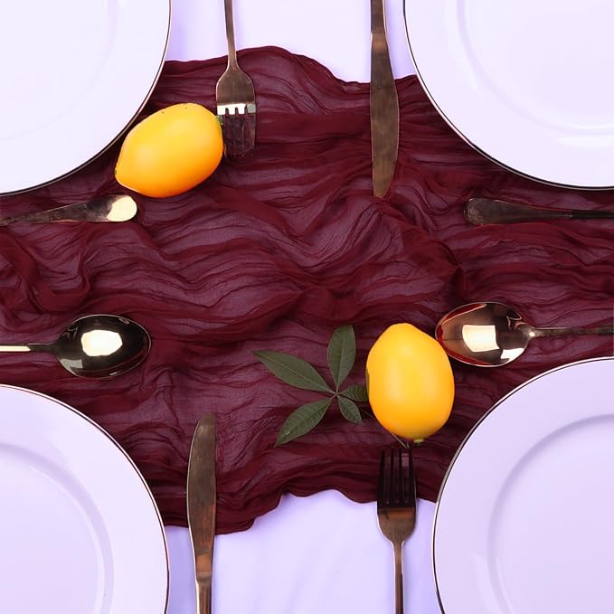 6 Pack Burgundy Cheesecloth Table Runner 35 x 120 Inch | Boho Gauze Fabric - Image 6