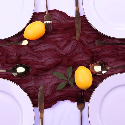 6 Pack Burgundy Cheesecloth Table Runner 35 x 120 Inch | Boho Gauze Fabric - Image 6