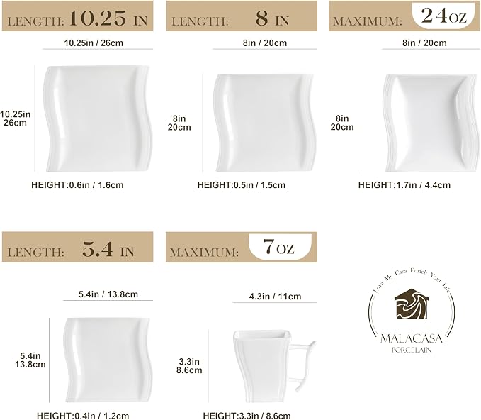 MALACASA Ivory White Dinnerware Sets, 30-Piece Porcelain Plates and Bowls Sets - Image 2
