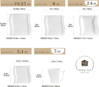 MALACASA Ivory White Dinnerware Sets, 30-Piece Porcelain Plates and Bowls Sets - Image 2