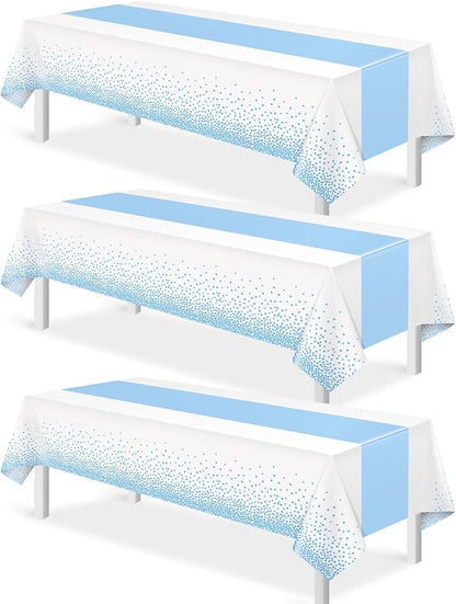 MASHAN 3Pcs White and Light Blue Tablecloth Party Decorations, Plastic White by MASHAN