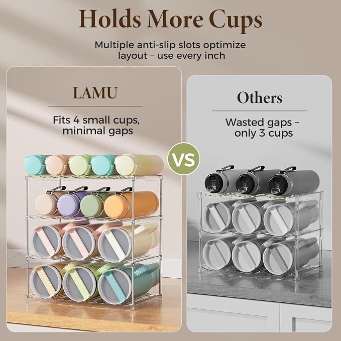 LAMU Stackable Water Bottle Organizer Holder Tumbler Cup Storage Rack | 4 Tier - Image 4