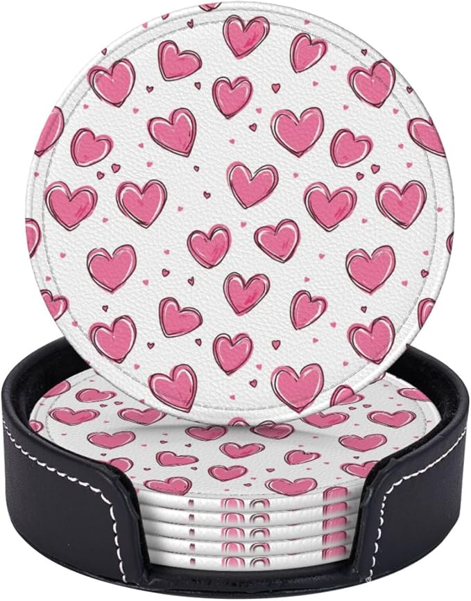 Valentines Day Pink Heart Coasters by KiuLoam