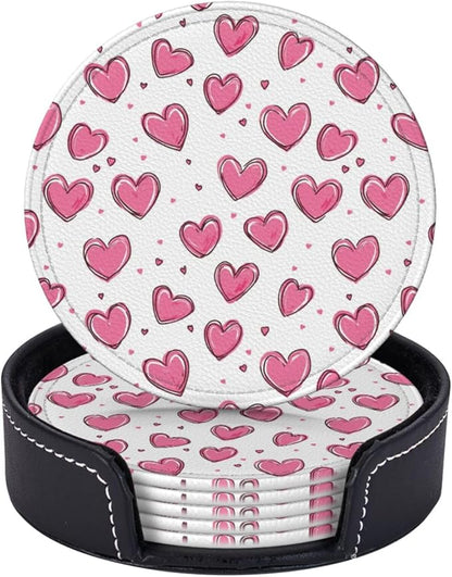 Valentines Day Pink Heart Coasters by KiuLoam