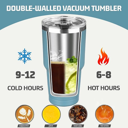 30 oz Tumbler with Lids and Straws, Stainless Steel Insulated Coffee Tumbler - Image 4