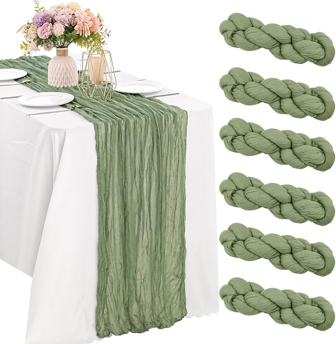 6 Pieces Sage Green 10FT Cheesecloth Table Runner Boho Gauze Fabric Table by JALANCY