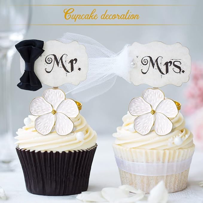 Patelai Set of 72 White Flower Napkin Rings Bulk Gold Napkin Ring Holders | - Image 5
