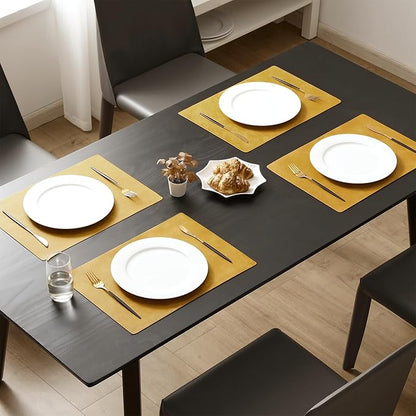 MOSAYT Vinyl Placemats Set of 8-12 X 17 Inch - Faux Leather 100% Waterproof Oil-Proof Wipeable PU Place Mats, Heat Resistant Reversible Table Mats for Kitchen, Dining, Outdoor (Yellow)