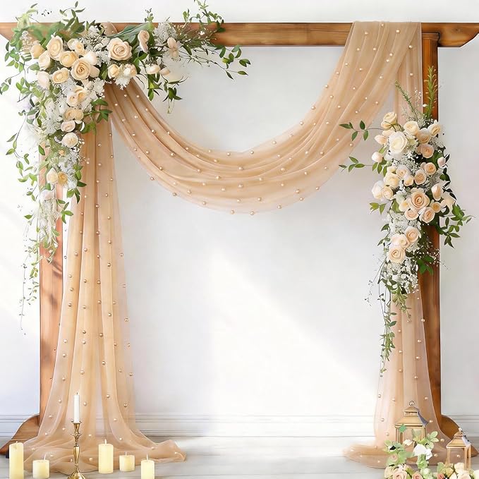 Pearl Table Runner Gauze Sheer 19FT Wedding Draping Fabric Decor | Nude Summer by Socomi