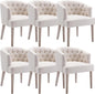 Mid-Century Dining Chairs Set of 6, Tufted Upholstered Linen Dining Room Chairs Comfy Side Chair Armchair Guest Chair with Wooden Legs for Dining Room Living Room, Beige