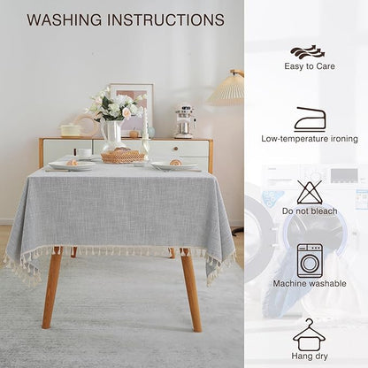 JIALE Textured Tablecloth, Heavy Duty Linen Style Farmhouse Table Cloth Rectangle Table, Wrinkle-Free Washable Waterproof Table Cover for Kitchen, Dining, Parties, 55"x55", Light Grey