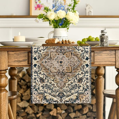 Artoid Mode Dark Blue Boho Bohemia Style Table Runner, Country Rustic Farmhouse - Image 2