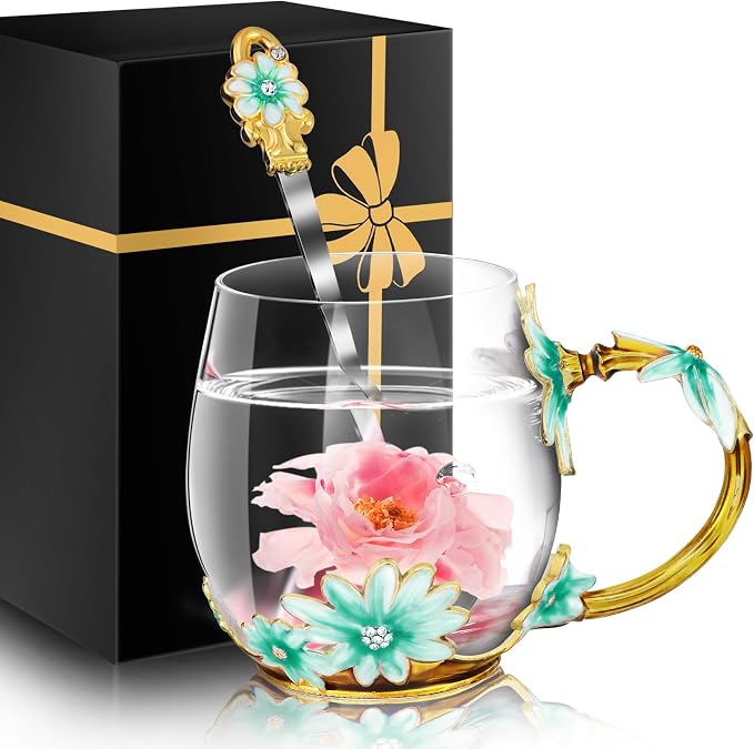 Women Glass Tea Coffee Pretty Cup Set Cute Mug Christmas Xmas Birthday Gift by MNZZ