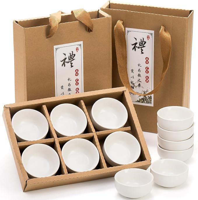 Foraineam Ceramic Sake Tea Cups Set of 12, Premium White Pottery Asia Japanese by Foraineam