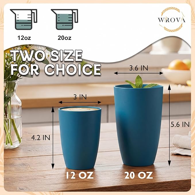 Wrova Wheat Straw Cups 6 PCS Good Alternative to Plastic Reusable Cups 12 oz - Image 3