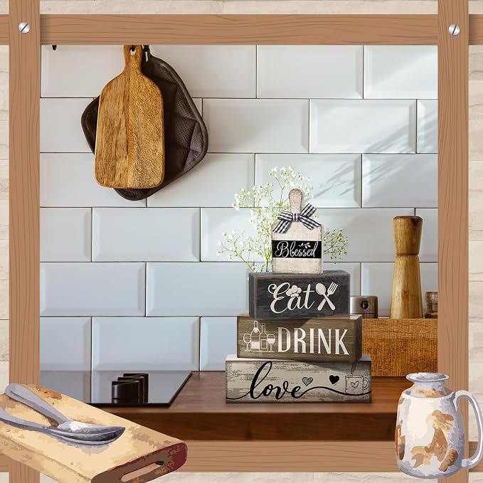 Moucuny 4 Pcs Farmhouse Kitchen Decor Wooden Plate Farmhouse Table Decor Black - Image 5
