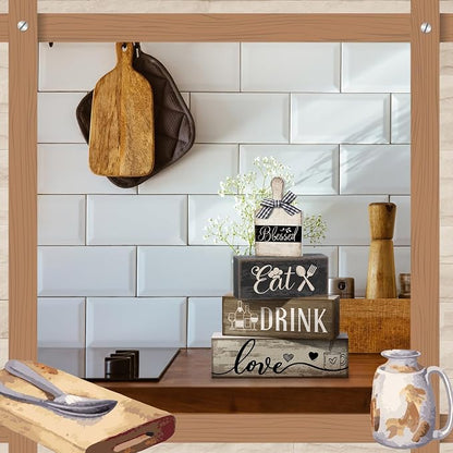 Moucuny 4 Pcs Farmhouse Kitchen Decor Wooden Plate Farmhouse Table Decor Black - Image 5