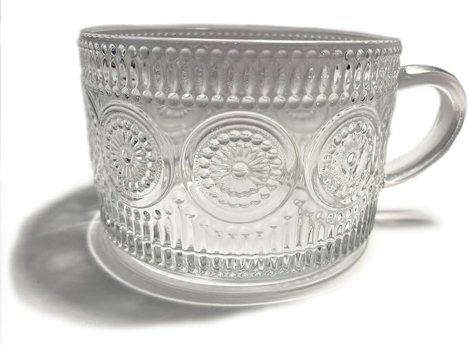 Vintage Embossed Sunflower Retro Glass Coffee Mug Cup 14 ounce Stackable - Image 6