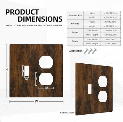 Light Switch Cover Plate Brown Rustic Wood Grain Vintage Wooden Texture 2 Gang Decorative Switch Plates 1 Toggle Duplex Combo Outlet Covers GFCI Wall Plates for Cabin Bedroom Decor