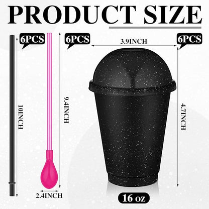 6 Set Slushie Cups with Dome Lids and Straws Detachable Spoon Straws Reusable - Image 2