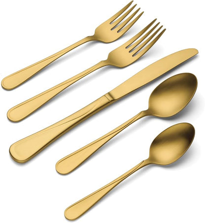 Oneida Gold Silverware Set, Flight Gold Satin 20 Piece Flatware Set, Service - Image 3