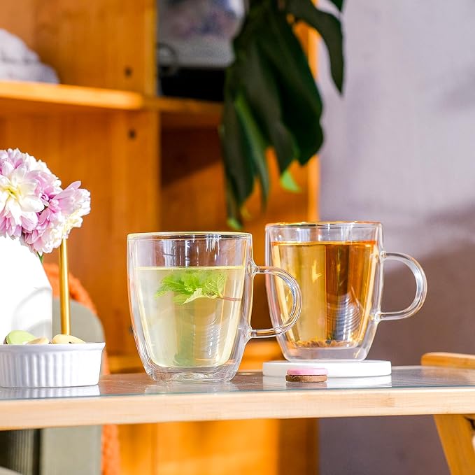 Wlasss Double Wall Insulated Glass Coffee Mugs set of 4-13 oz Clear Hand Blown - Image 8