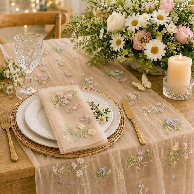 Wildflower Tulle Table Runner Butterfly Floral Wedding Party Home Decor | by Unknown