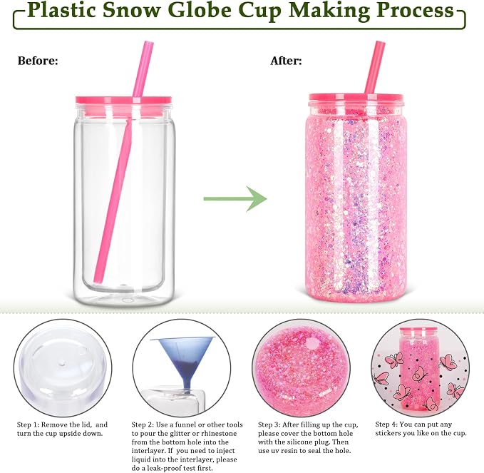 6 Pack 16 Oz Plastic Snow Globe Tumbler, Snowglobe Cups, Colorful | Pre Drilled - Image 5