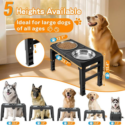 Elevated Dog Bowls for Large Dogs 5 Adjustable Heights 7.5"-15.4", 2 X-Large - Image 2