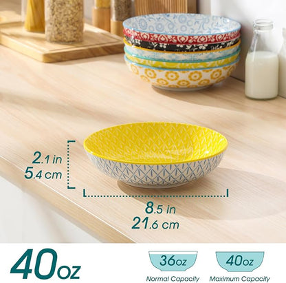 vancasso 8.5" Pasta Bowls Set of 6, 40 oz Porcelain Shallow Salad Bowls - Image 3